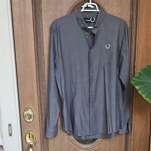 Raf Simons Fred Perry Wreath Collab 100% Cotton Gray Button-Up Dress Shirt XL